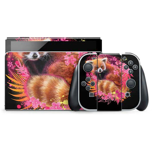Red Panda with Flowers by Sheena Pike Nintendo Switch OLED (2021) Skin